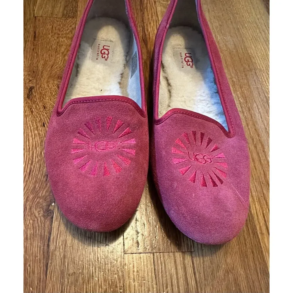 Ugg Alloway Leather Sheepskin Logo Pink Slip on Flats Shoes Women’s 8 Classic